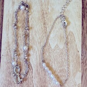 Silver Infinity Ankle Bracelet set with Pearls